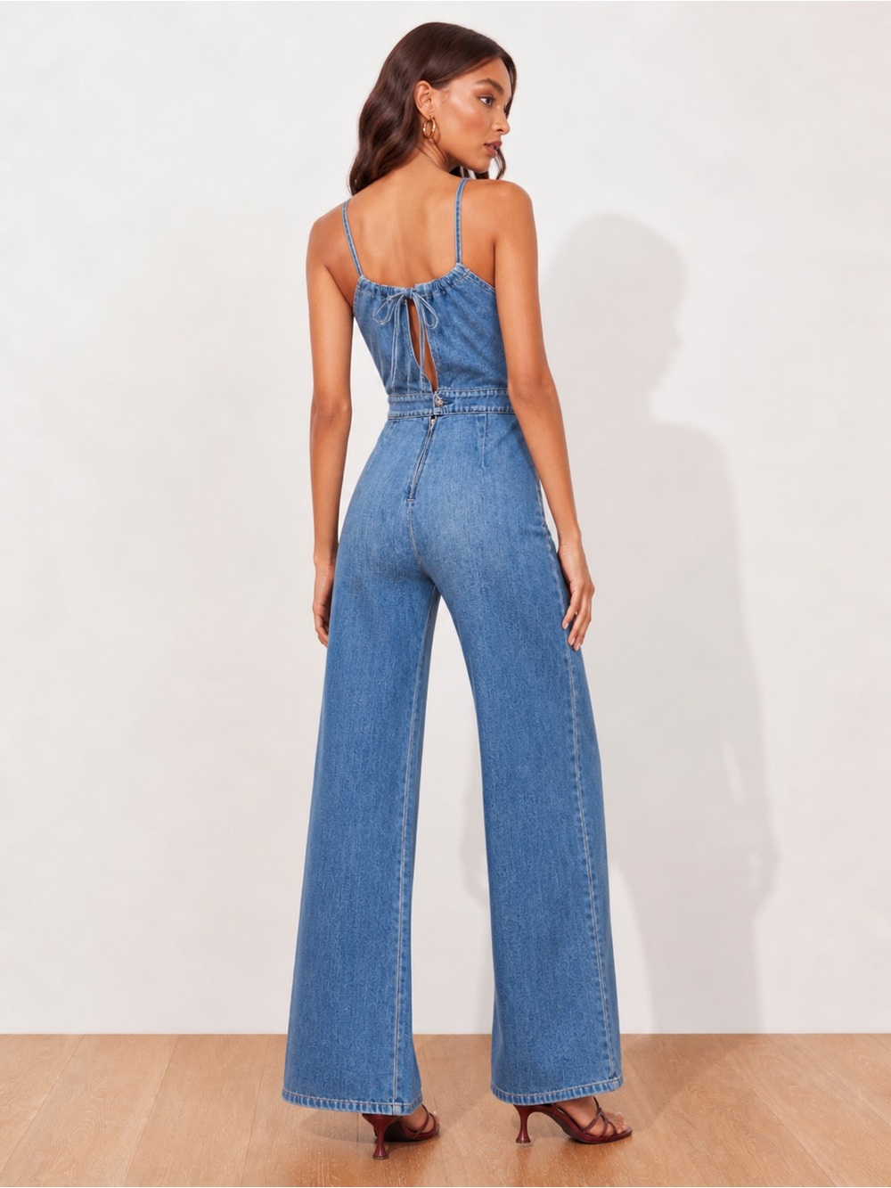 NWOT Reformation Starley Jumpsuit Tortuga Denim Open Back Wide Leg, Size 6 - Picture 2 of 14